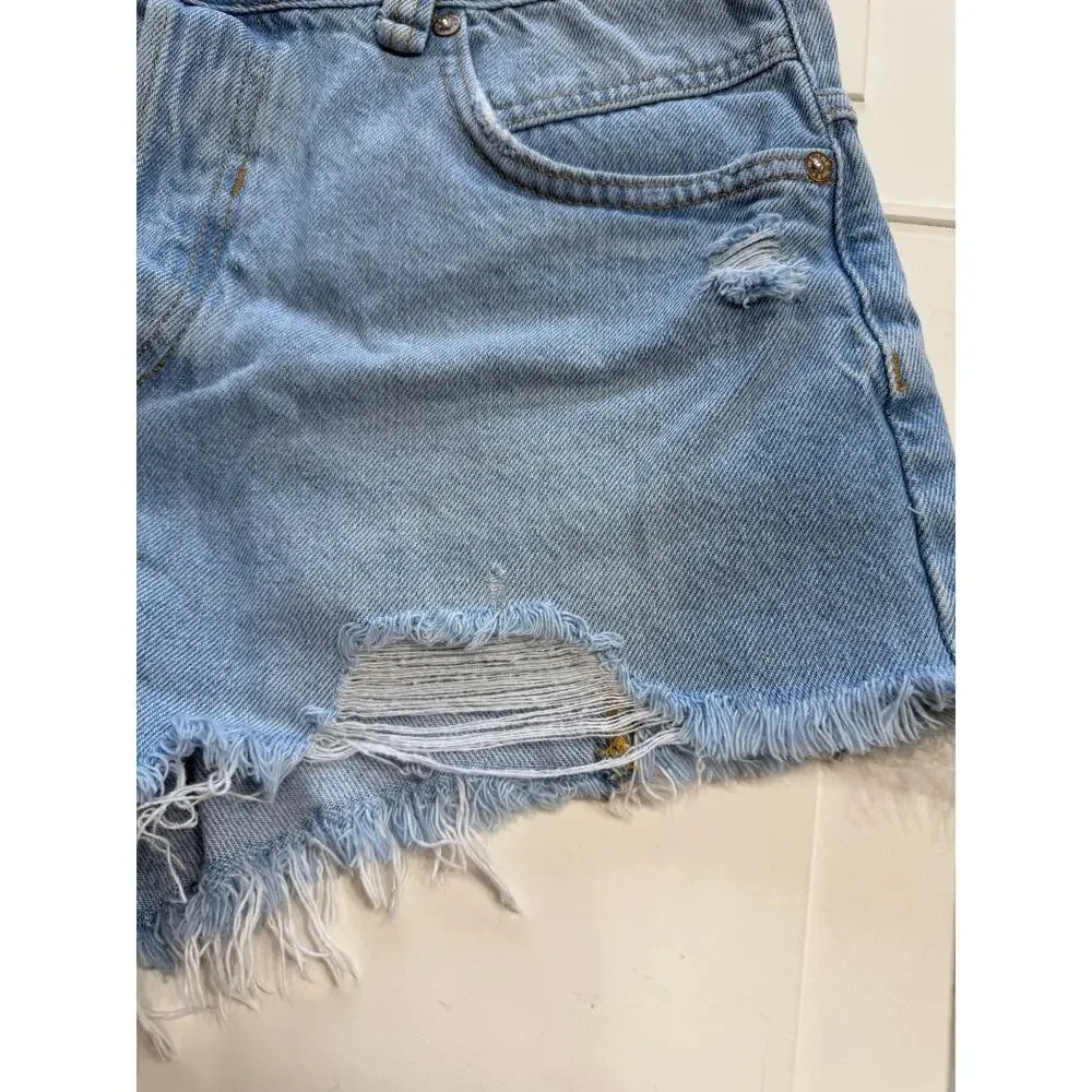 We The Free People Womens Sz 28 Light Was Distressed Denim Jean Shorts